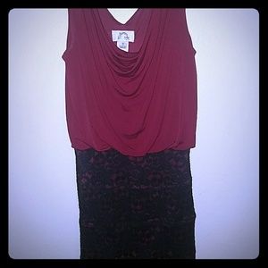 Red and black pencil skirt dress